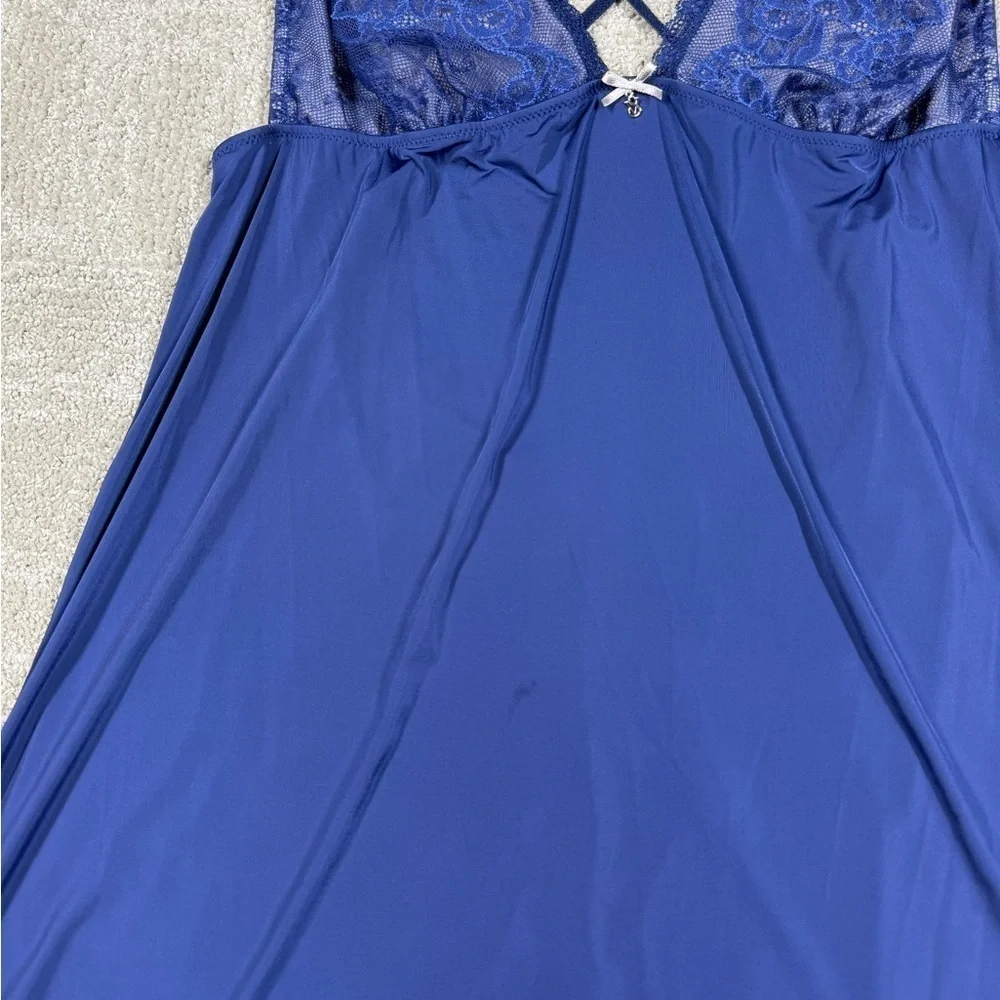 Victoria Secret Blue Satin lingerie Lacey Strapy Sleep Dress Blue V-Neck Size M